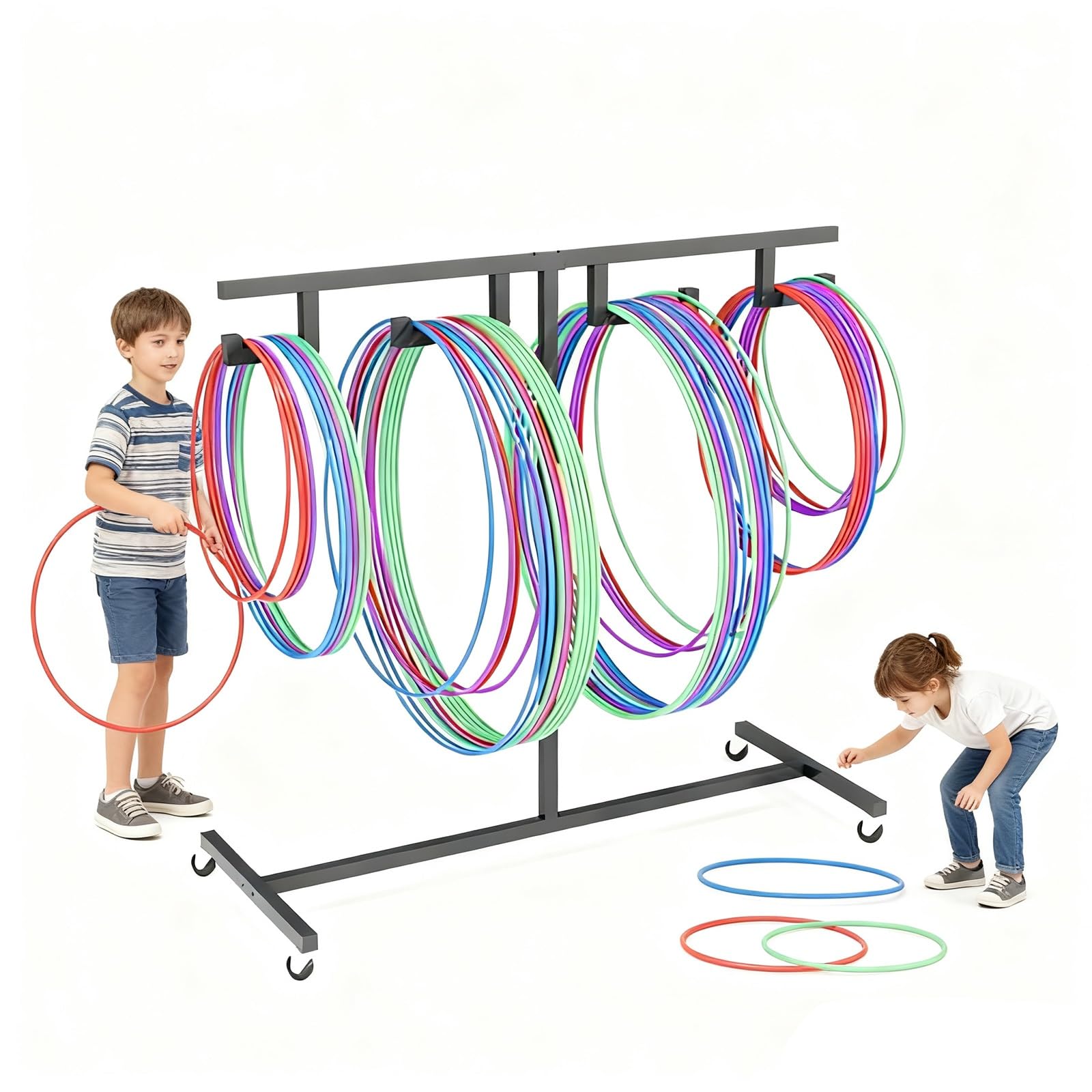 Hula Hoop Aufbewahrungsständer mit Rädern, Hula Hoops Organizer für Yoga Studio und Zuhause, Aufbewahrungswagen für Kunststoff Hula Hoops
