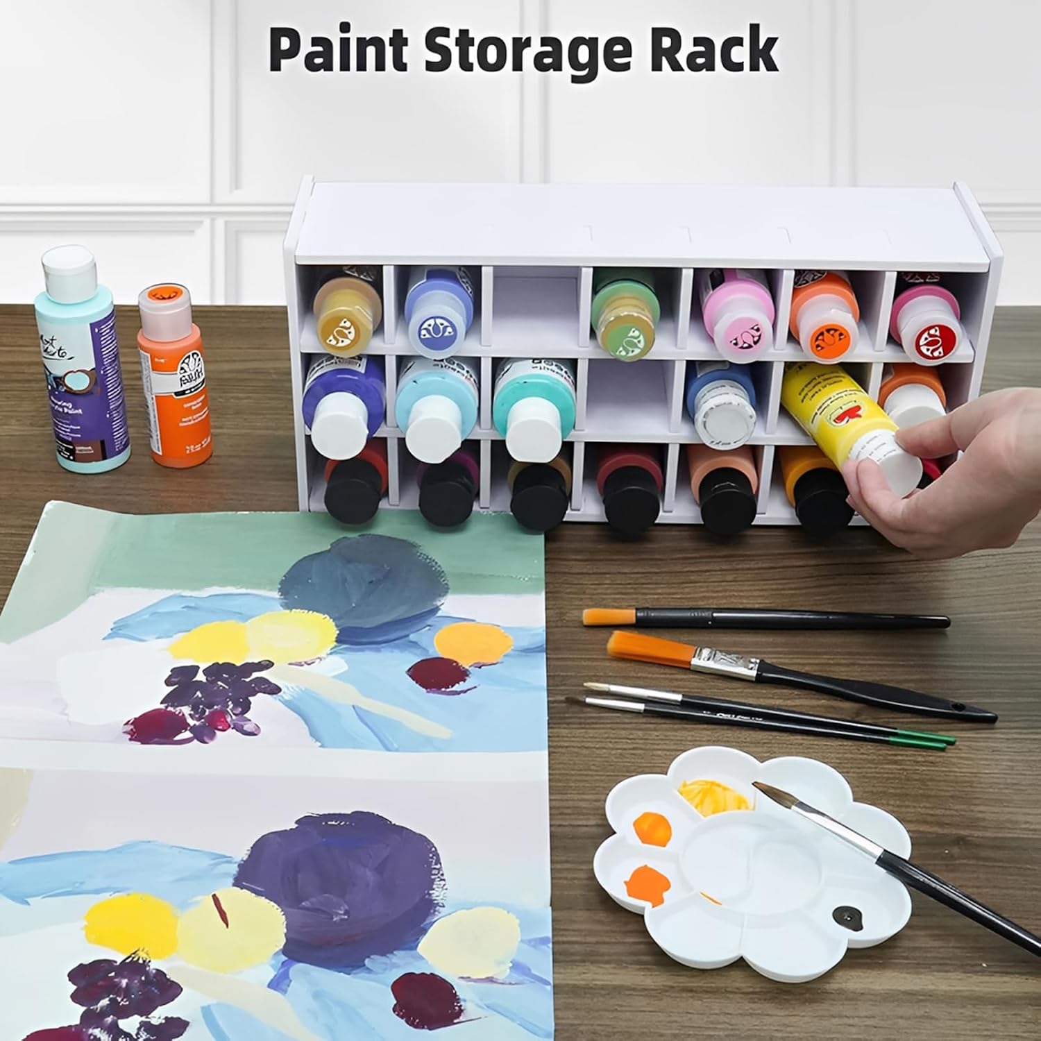 2 Pack 64 Grids Craft Paint Storage Organizer - Wall-Mountable & Stackable Paint Bottle Rack Stand for 2oz Acrylic Craft Paints, Space-Saving Acrylic Paint Holder for Craft and Art Supplies