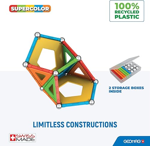Miniatura 3 de Geomag Supercolor - Juguetes magnéticos para niños a partir de 5 años, 52 imanes educativos STEM para niños, bloques magnéticos, azulejos y juguetes