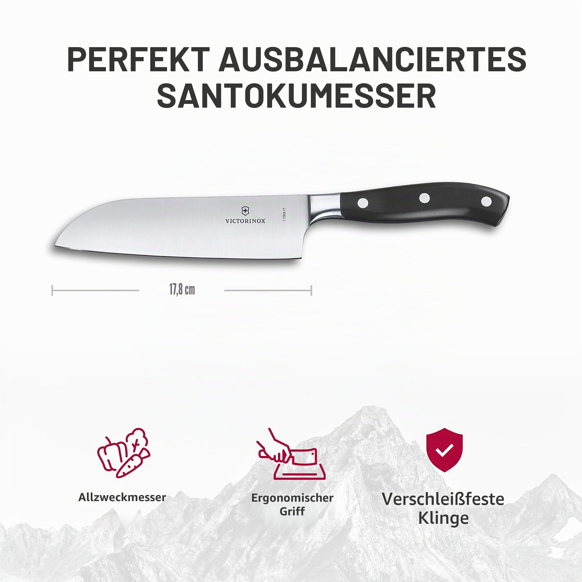 Victorinox Grand Maître, Profi Santokumesser, Extra Scharfe Klinge, gerader Schliff, 17 cm, Kunststoffgriff, Rostfreier Stahl, schwarz