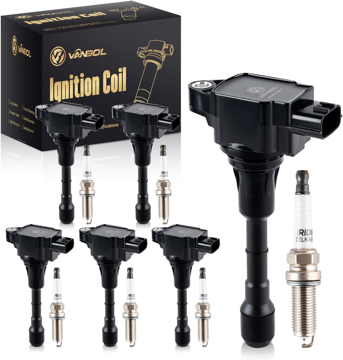 Set of 6 Ignition Coil Pack UF617 & Iridium Spark Plugs 90174 Compatible with 2008-2013 Infiniti G37 14-15 Q50 13 FX37 2014-2017 QX70 09-20 for Nissan 370Z V6 3.7L Replace 22448-EY00A