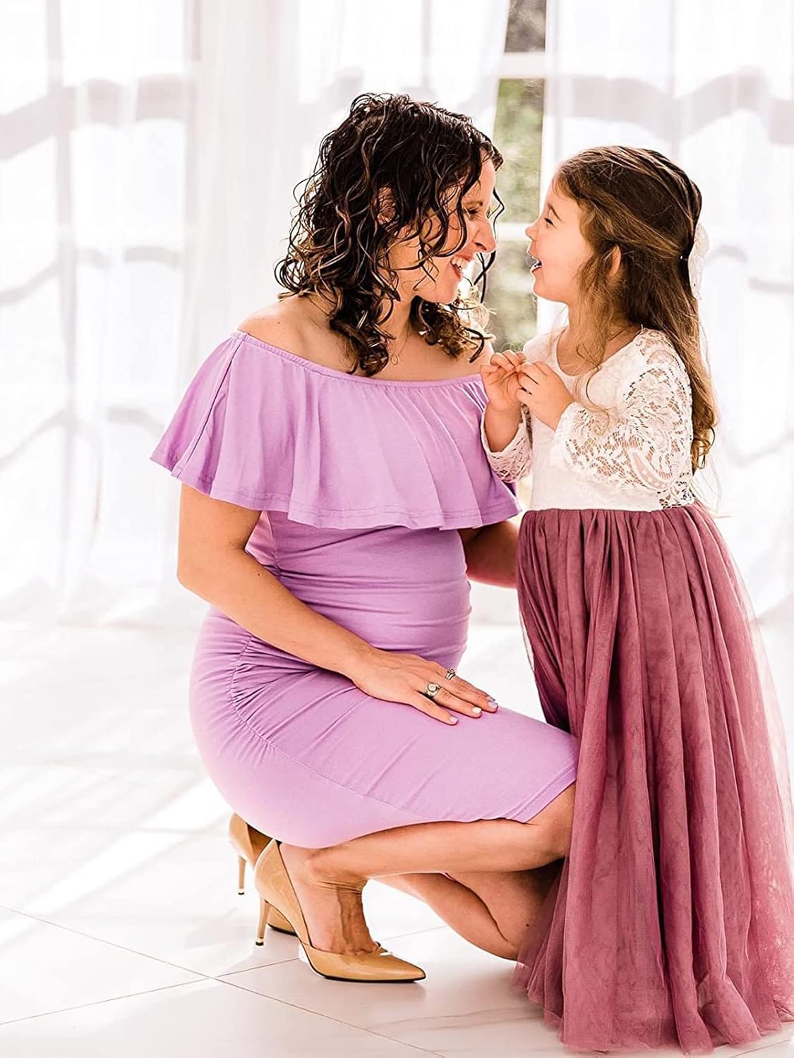 Jezero Women's Maternity Dress Off Shoulder Ruffle Sleeveless Bodycon Dress for Baby Shower - Image 2