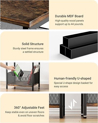 Miniatura 7 de Dunatou Mesa auxiliar multifuncional de 3 niveles mesa auxiliar pequeña retro industrial estante independiente para espacios pequeños sala de estar