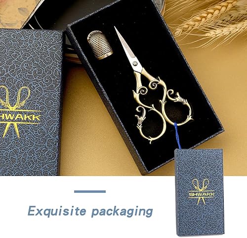 Miniatura 4 de Tijeras de bordado de 4.45 pulgadas, tijeras de flor de calabaza cian antigua, exquisitas tijeras retro de punta afilada de acero inoxidable con