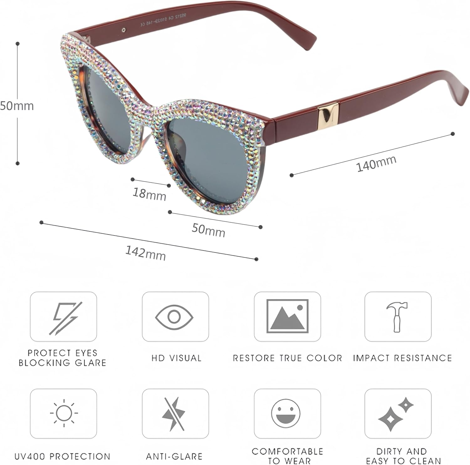 ICARA Cat Eye bling rhinestone Sun Glasses Retro Cateye Diamond Sunglasses for Women UV400 Protection - Image 9