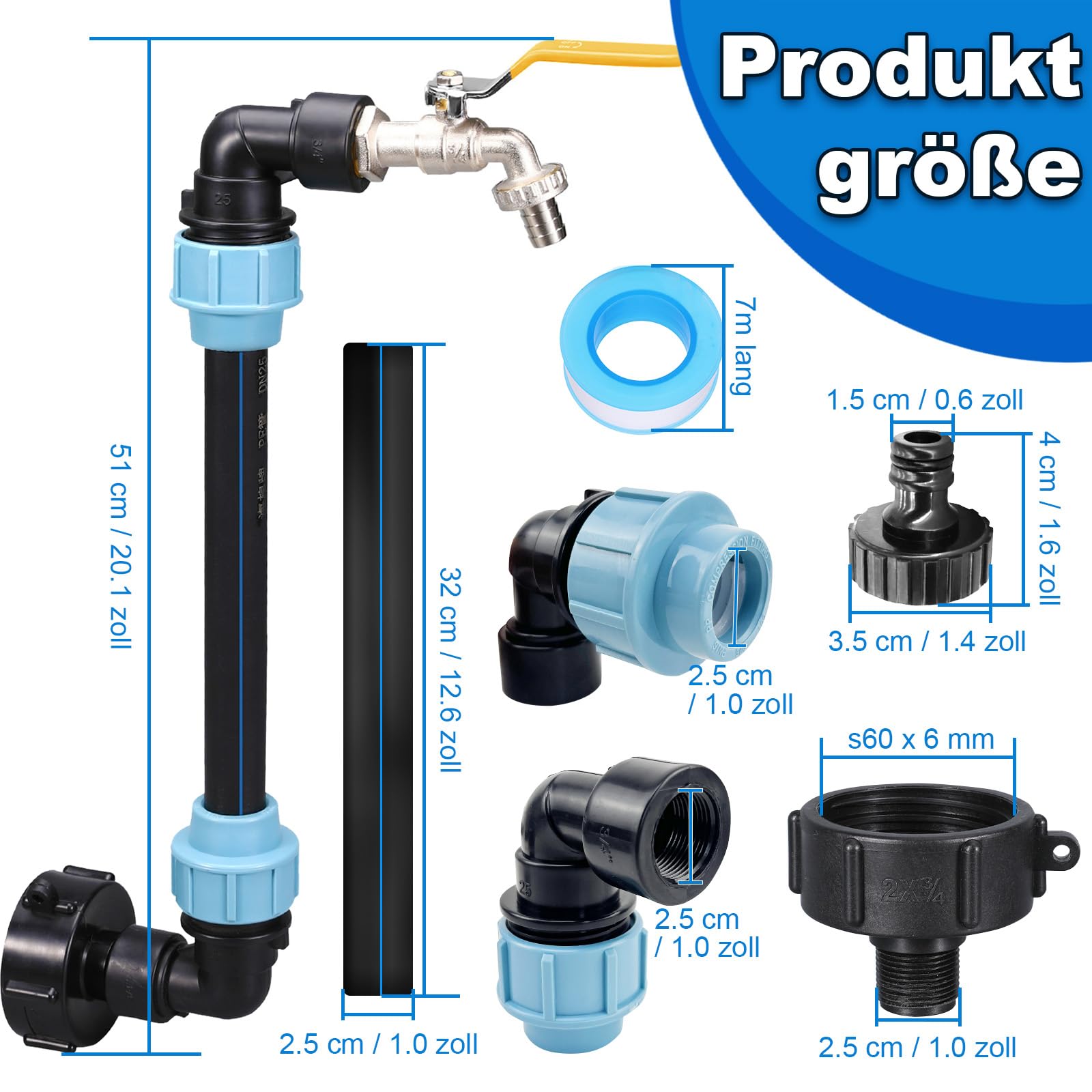 IBC kran spustowy łabędzia szyja 3/4", S60x6 zawór wodny zawór odcinający do wygodnego napełniania konewki, adapter IBC, akcesoria zbiornika IBC 3/4 cala do zbiornika na wodę deszczową, beczki na wodę