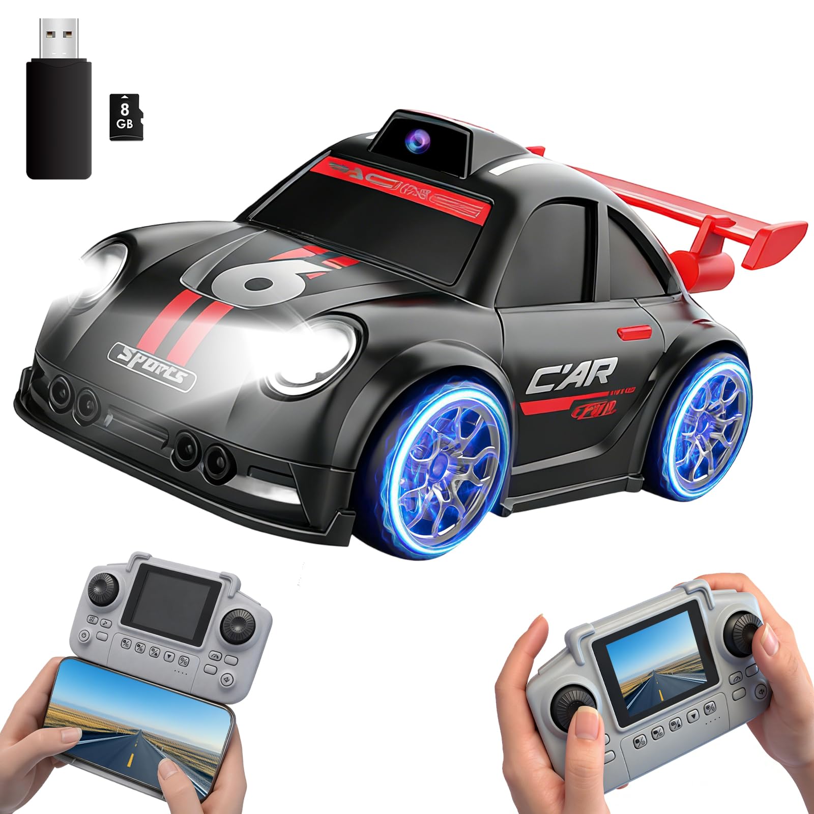 Coche teledirigido con cámara, RC eléctrico Drift Truck con pantalla de 2,4 pulgadas, foto en vivo/video, 2 velocidades, modo de seguimiento, demostración automática