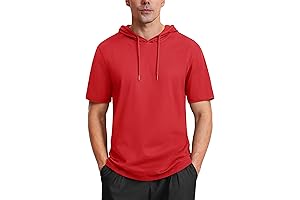 MAGCOMSEN Men's Short Sleeve Red Hoodie