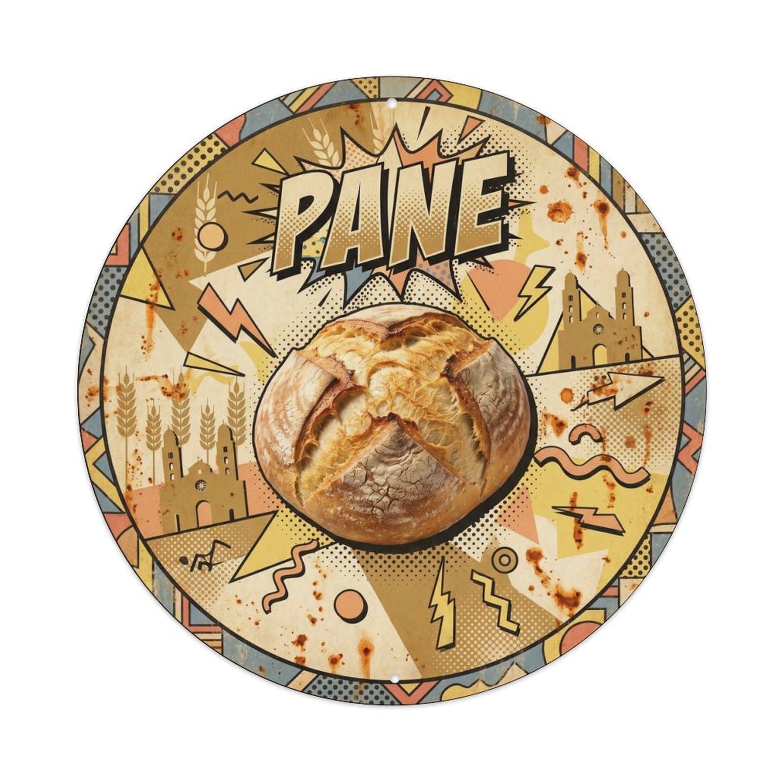 Italian Bread Food Culture Rustic Bakery Retro Memphis Metal Tin Sign