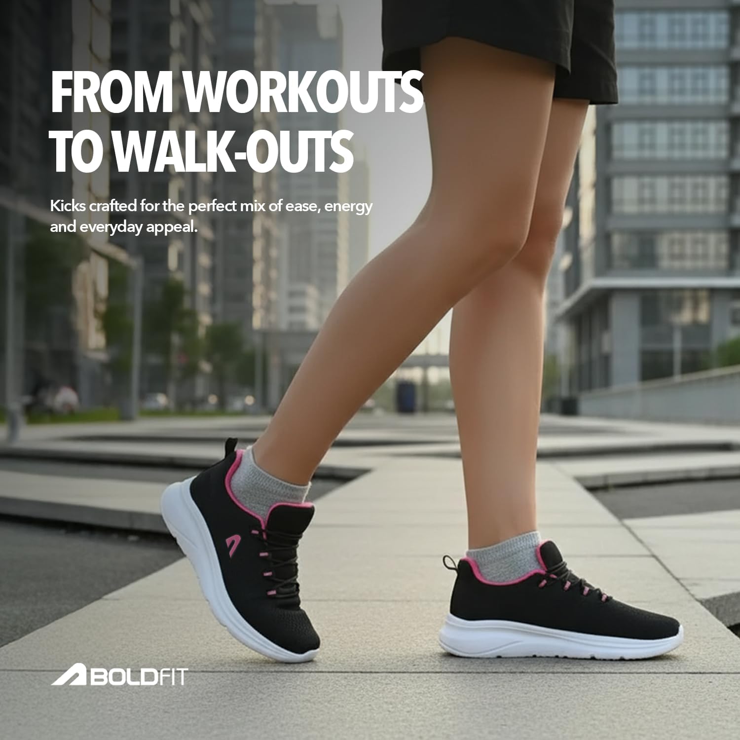 Boldfit Women's Hiking Shoes, Breathable Mesh Upper, Cushioned Insole and Durable EVA Sole, Lightweight and Non-Slip Sports Shoes for Everyday Use