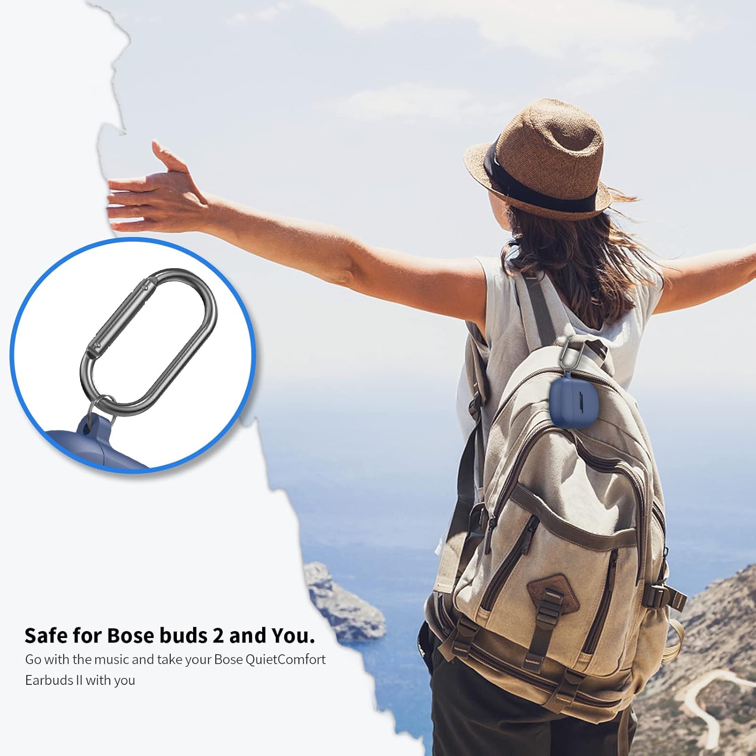 Case for Bose QuietComfort Earbuds II(2022)& New Bose QuietComfort Ultra Case (2023), WOFRO Silicone Protective Skin Cover for New Bose QuietComfort Earbuds 2 Accessories with Carabiner (Blue) - Image 7