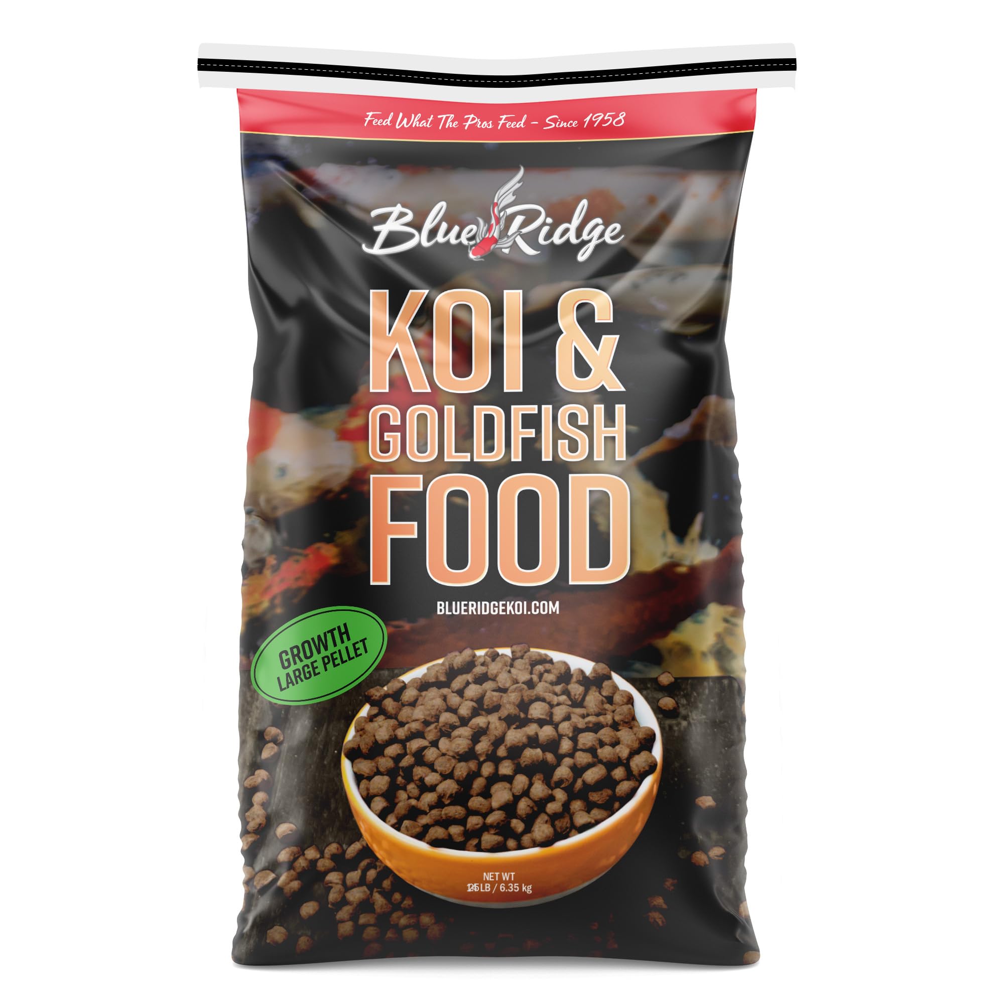 Blue Ridge Koi Fish Food 25lb - Koi Food Large 3/16" Growth Formula, Goldfish Food, Premium Fish Food for Ponds, Ponds Fish Food, Floating Pond