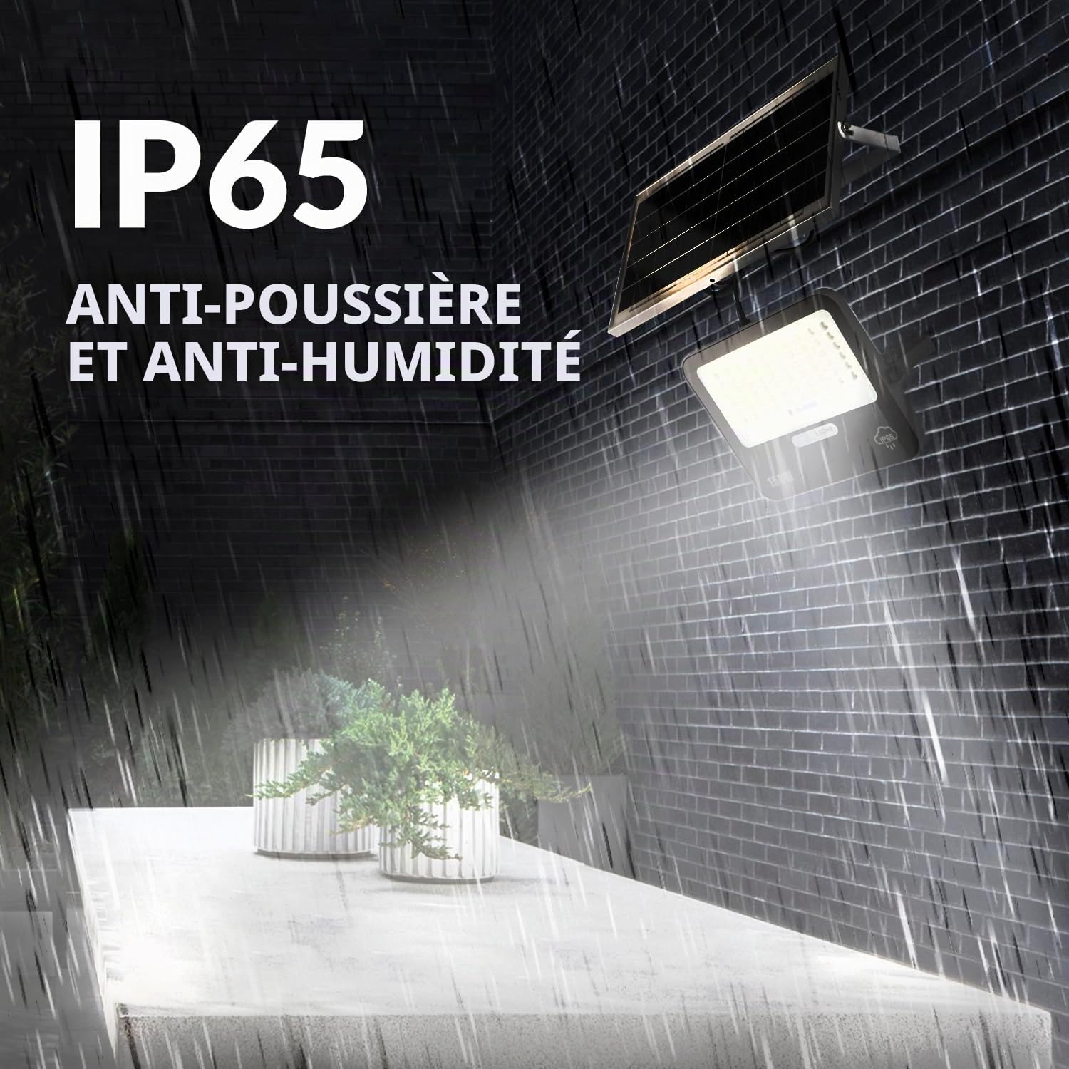 M Ledme - Projecteur solaire LED 200W avec télécommande, 2800 lumens, dimmable, IP65, Lumière Froide (6000k), batterie de grande capacité 20.000 mAh. Longueur du câble 2,10M