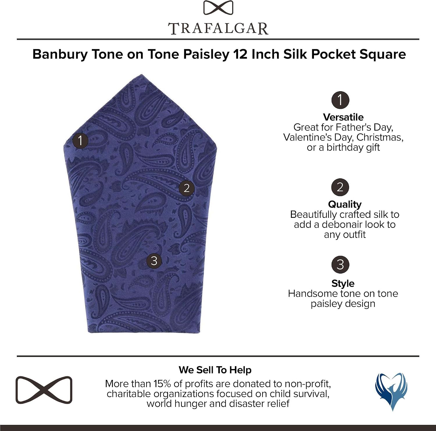 Trafalgar Men's Banbury Tone on Tone Paisley 12 Inch Silk Pocket Square