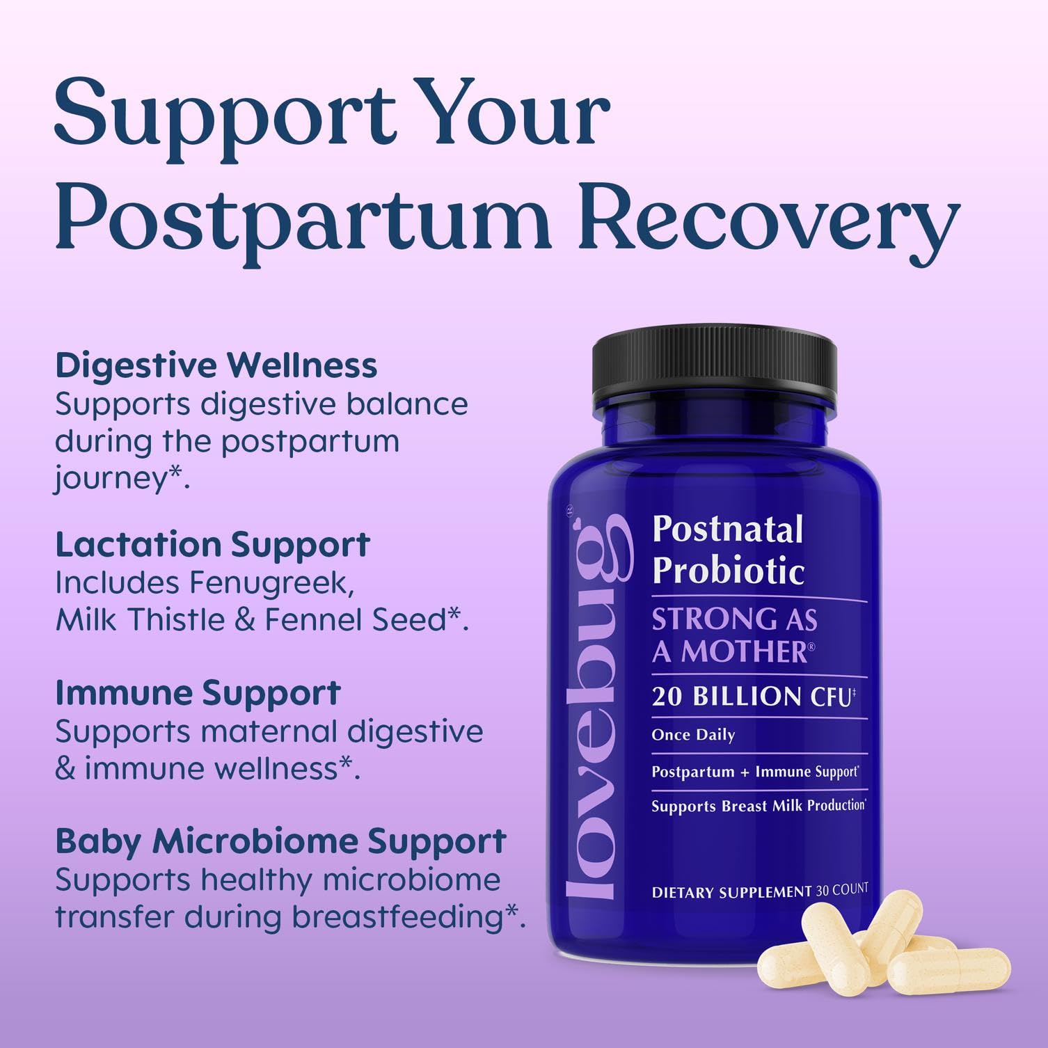 Lovebug Postnatal Probiotic & Lactation Blend for Breastfeeding, 30 Count — Amazon image 3