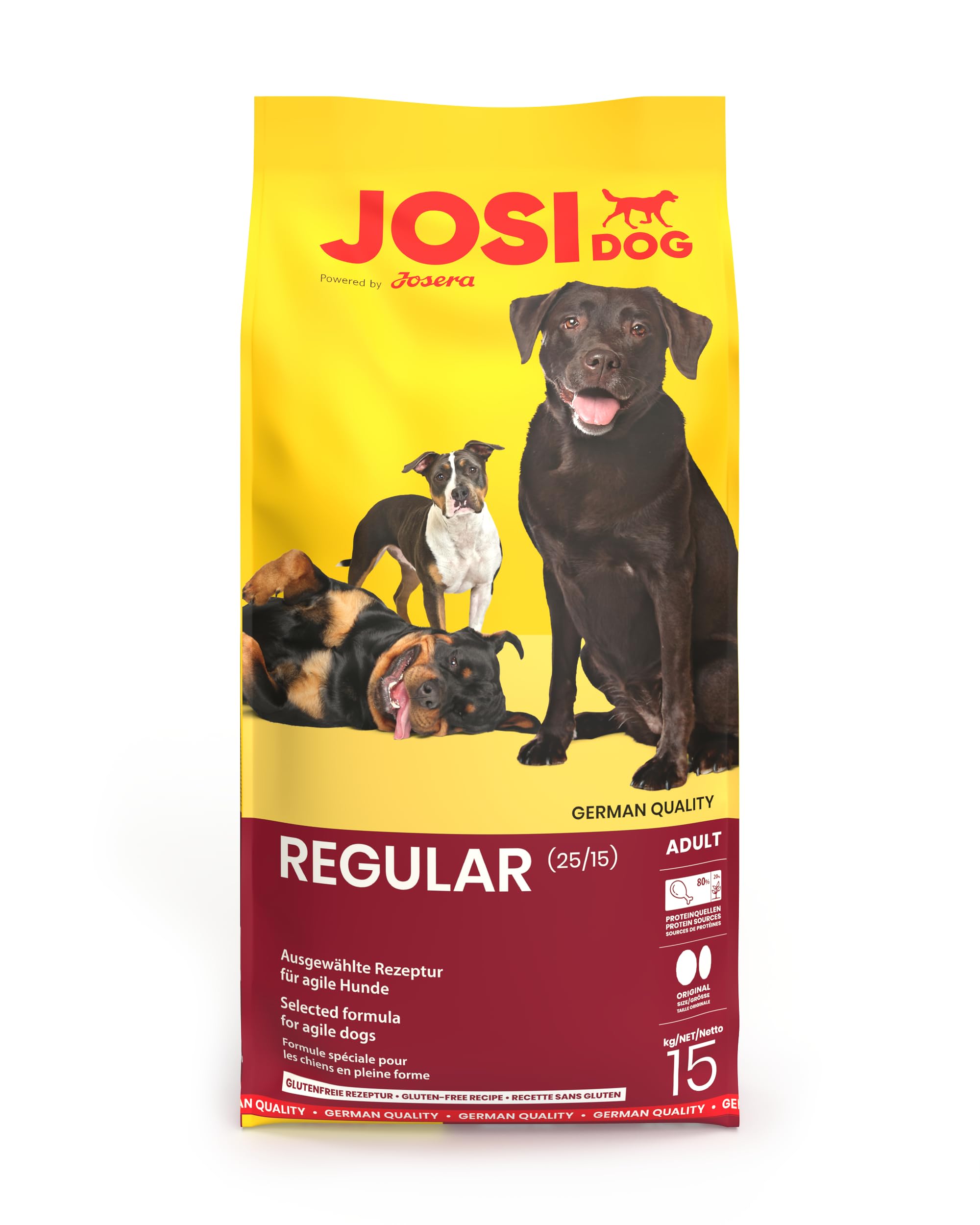 JosiDog Regular (1 x 15 kg) | Adult | Premium Trockenfutter für ausgewachsene Agile Hunde | glutenfrei | Alleinfutter mit 80% tierischem Protein | Powered by JOSERA | 1er Pack