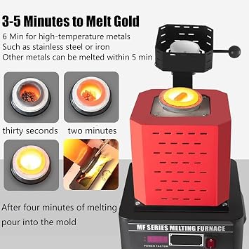 5000w Electric Gold Melting Furnace, Upgraded 1600C /2912F Digital Metal Melting Furnace Machine with 2/3kg Graphite Crucible, Smelting time 3-5minutes, for Gold Silver and Copper Orange-3kg
