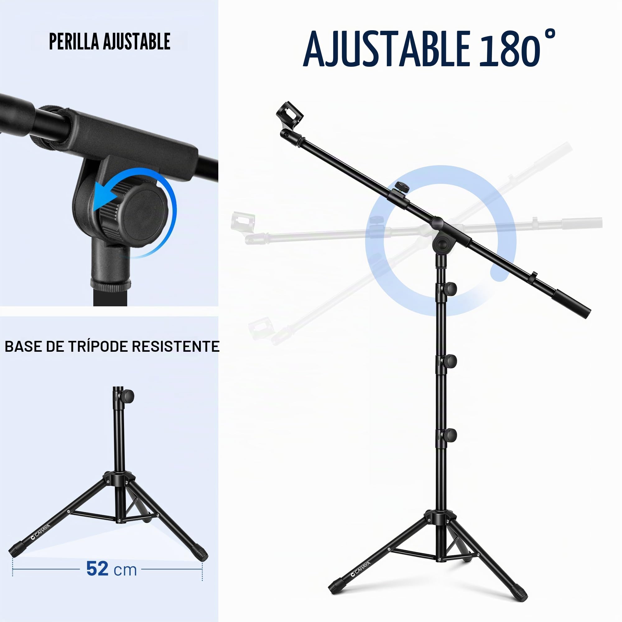 CAHAYA Soporte de Micrófono con Brazo con Dos Pinzas para Microfonos Pie de Micrófono Plegable y Ajustable de 64-158cm para Conciertos Videoconferencias Escenarios