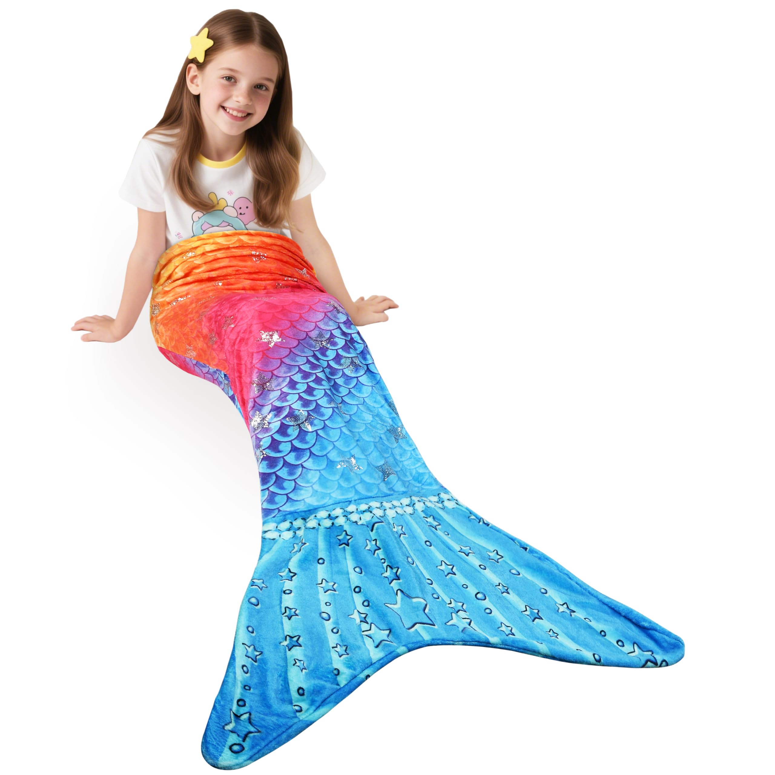 Catalonia Classy Mermaid Tail Blanket for Girls, Soft Plush Flannel Mermaid Sleeping Bag for Kids Fish Scale Pattern Lightweight Wearable Mermaid Snuggle Throw Birthday Gift Blue 13MUL — image 1