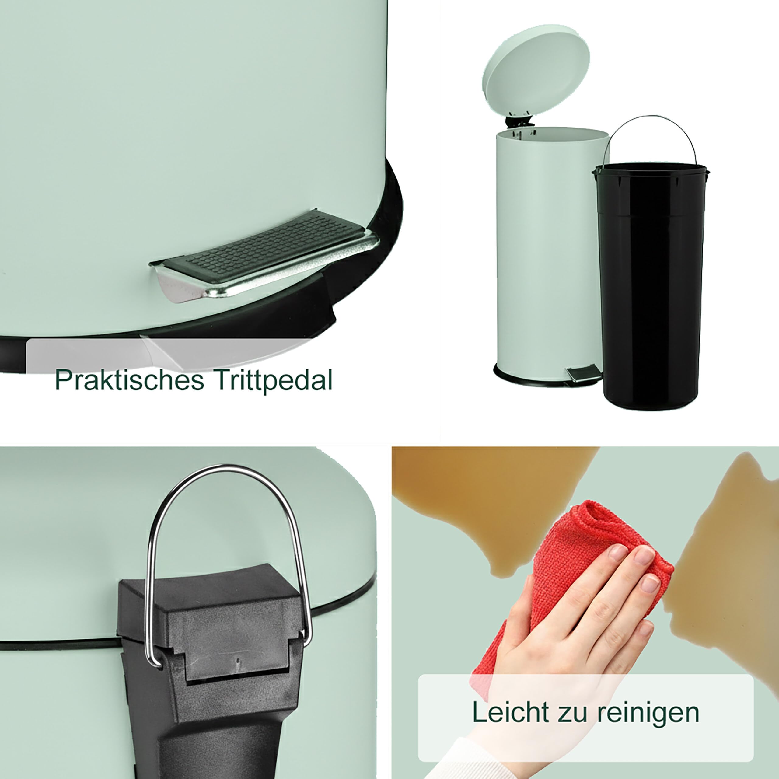 Relaxdays Cubo Basura Baño 30 litros, Papelera Cocina Cierre Suave, Asa y Pedal, Bote Residuos Redondo, Color a Elegir