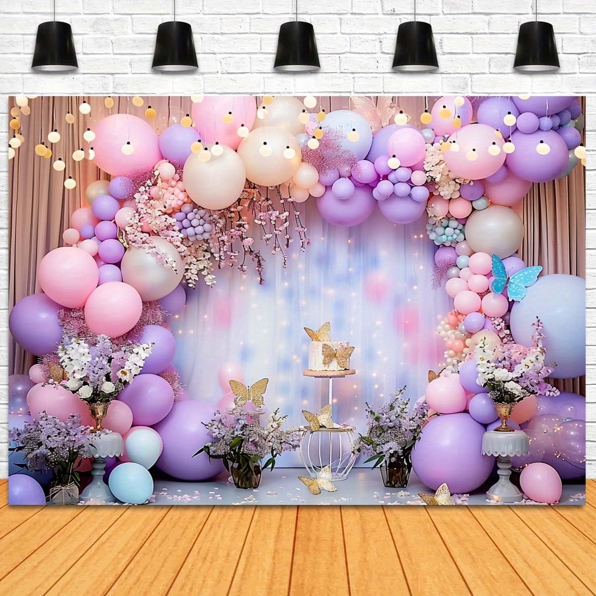 Sweet One Wonderland First Birthday Party Backdrop Pink Balloons Flowers Butterflies Birdcage Background Girl 1st Birthday Party Decoration Backdrop
