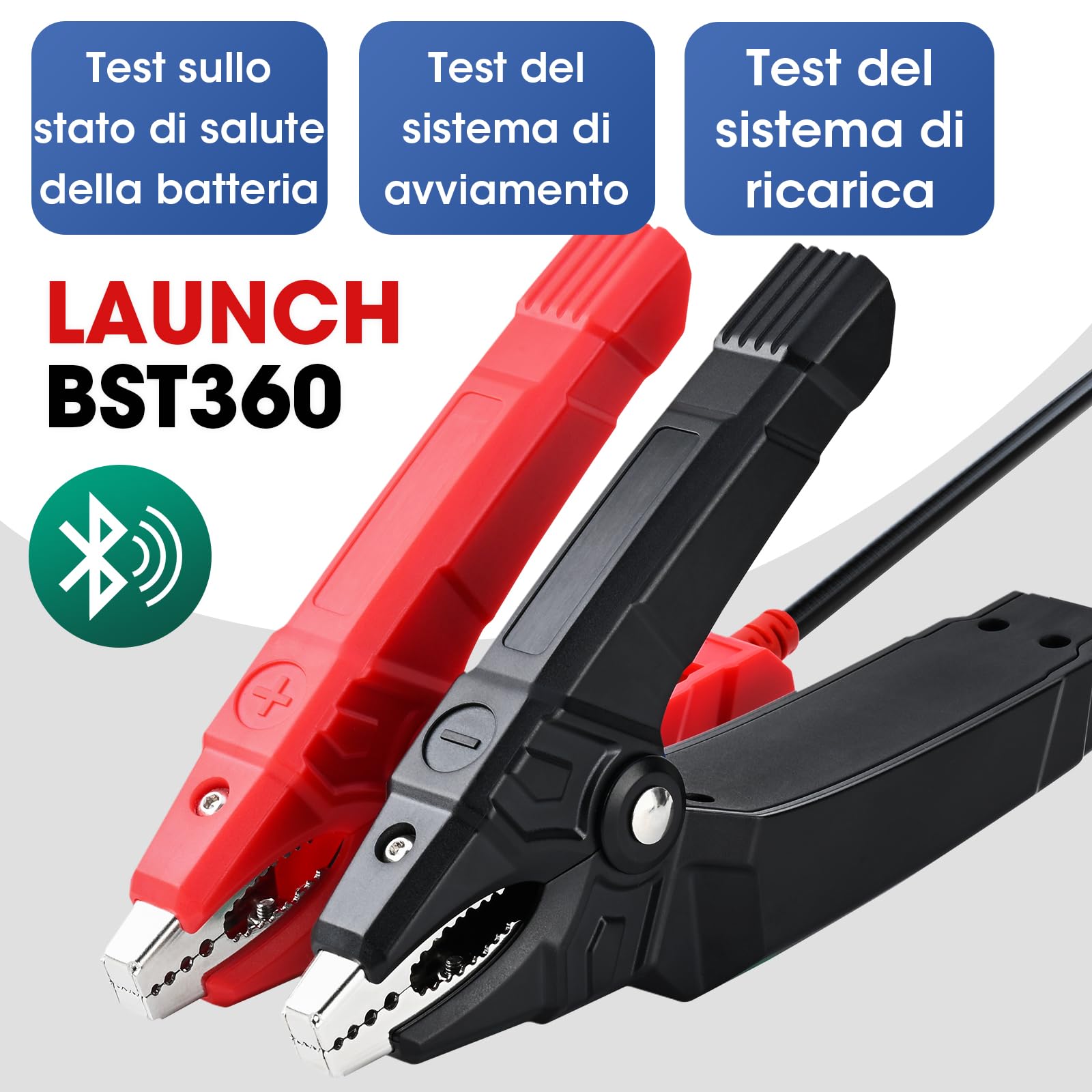 LAUNCH BST360 - Tester batteria auto 12 V, 100-2000 CCA Bluetooth strumento analizzatore della batteria Auto, test di salute di ricarica per auto camion moto ATV SUV barca Yacht