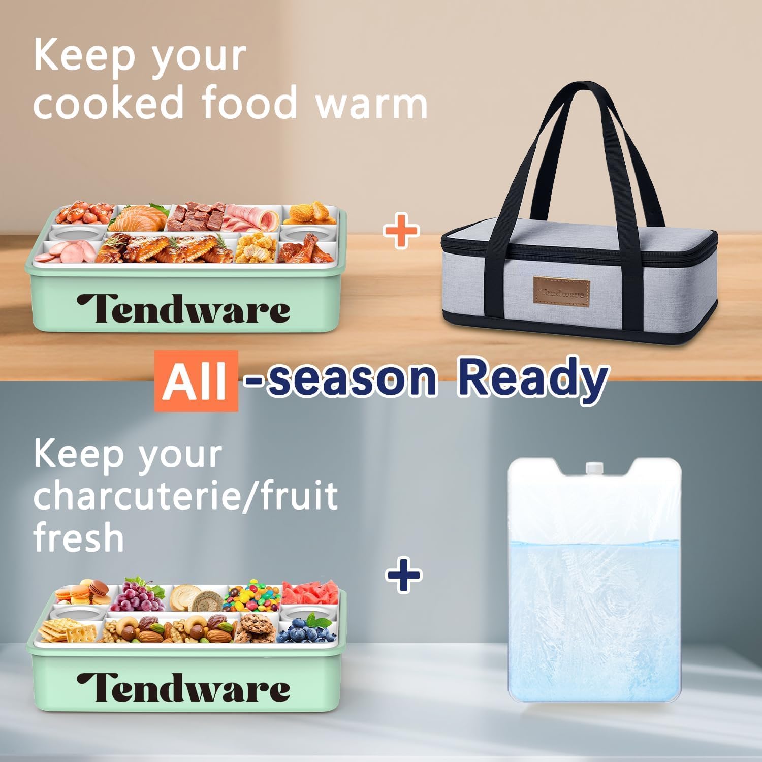 Chilled Portable Snackle Box Container Insulated Bag Keep Food Warm 12 Compartment Divided Serving Tray Reusable Ice Pack Birthday Gift Road Trip Essentials for Charcuterie Snack Picnic