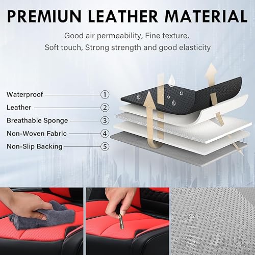 Miniatura 5 de Coverado Fundas de asiento de automóvil, fundas de cuero de napa premium para asientos delanteros y traseros, 5 piezas, juego completo de