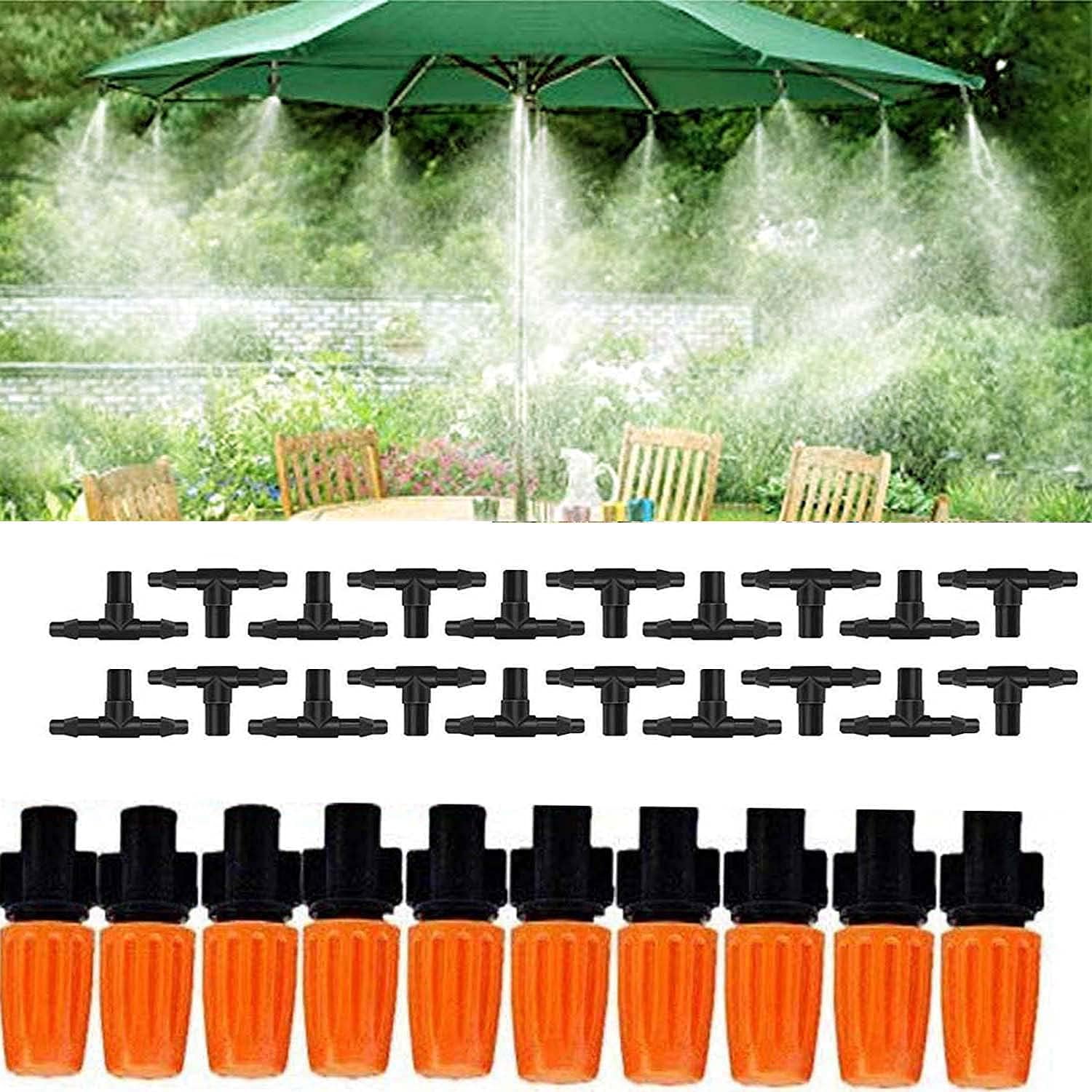 DIY Garden Drip Irrigation Kit, Plant Watering System with 50ft 1/4-inch Blank Distribution Tubing Hose Atomizing Nozzles Drippers
