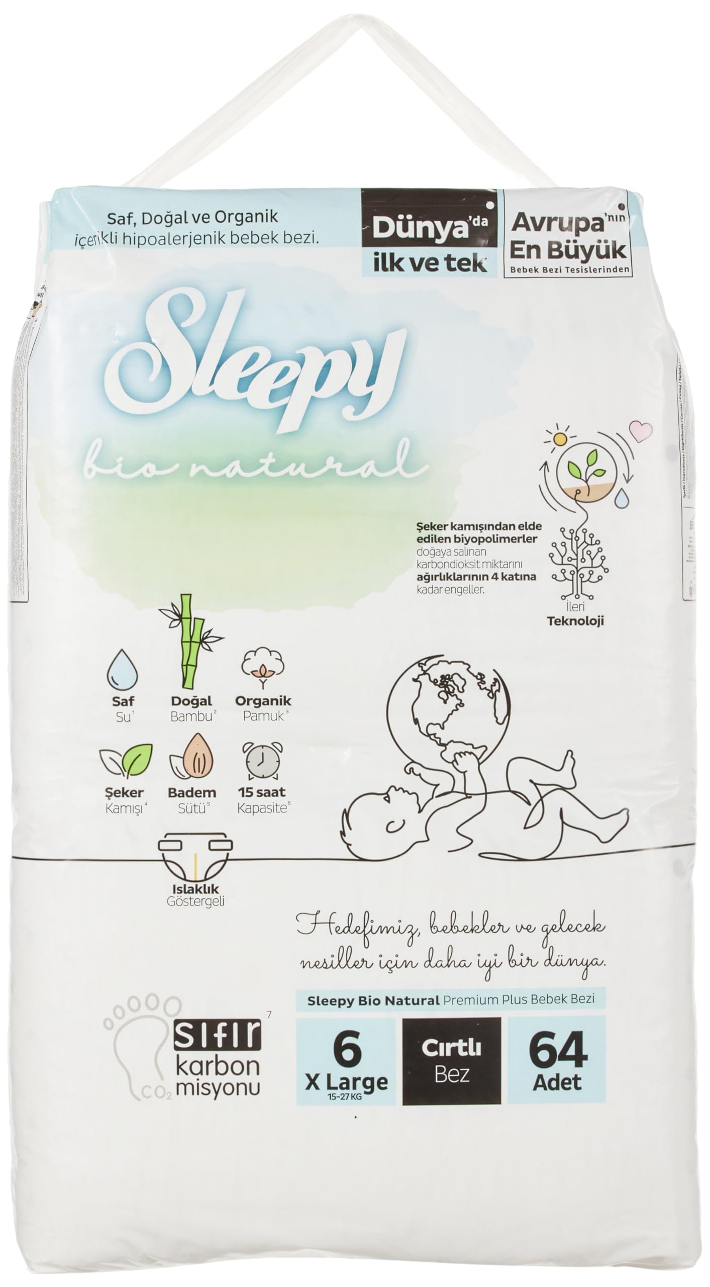 Sleepy Bio Natural 6 Beden XLarge Bebek Bez (1 x 64 Adet)