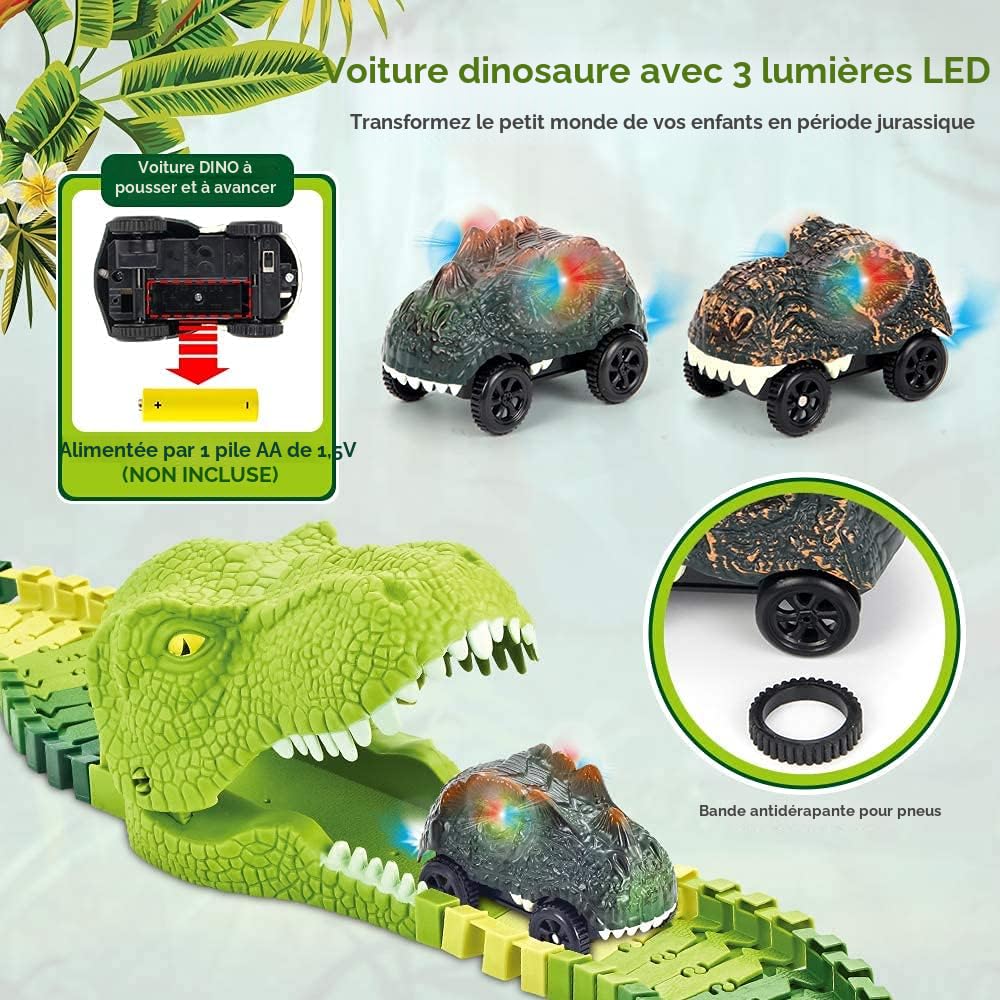 Circuit à Billes Dinosaure 36 Pièces – Parcours Avec 3 Billes Dinosaures – Pistes Modulables – Cadeau Éducatif 3-8 Ans