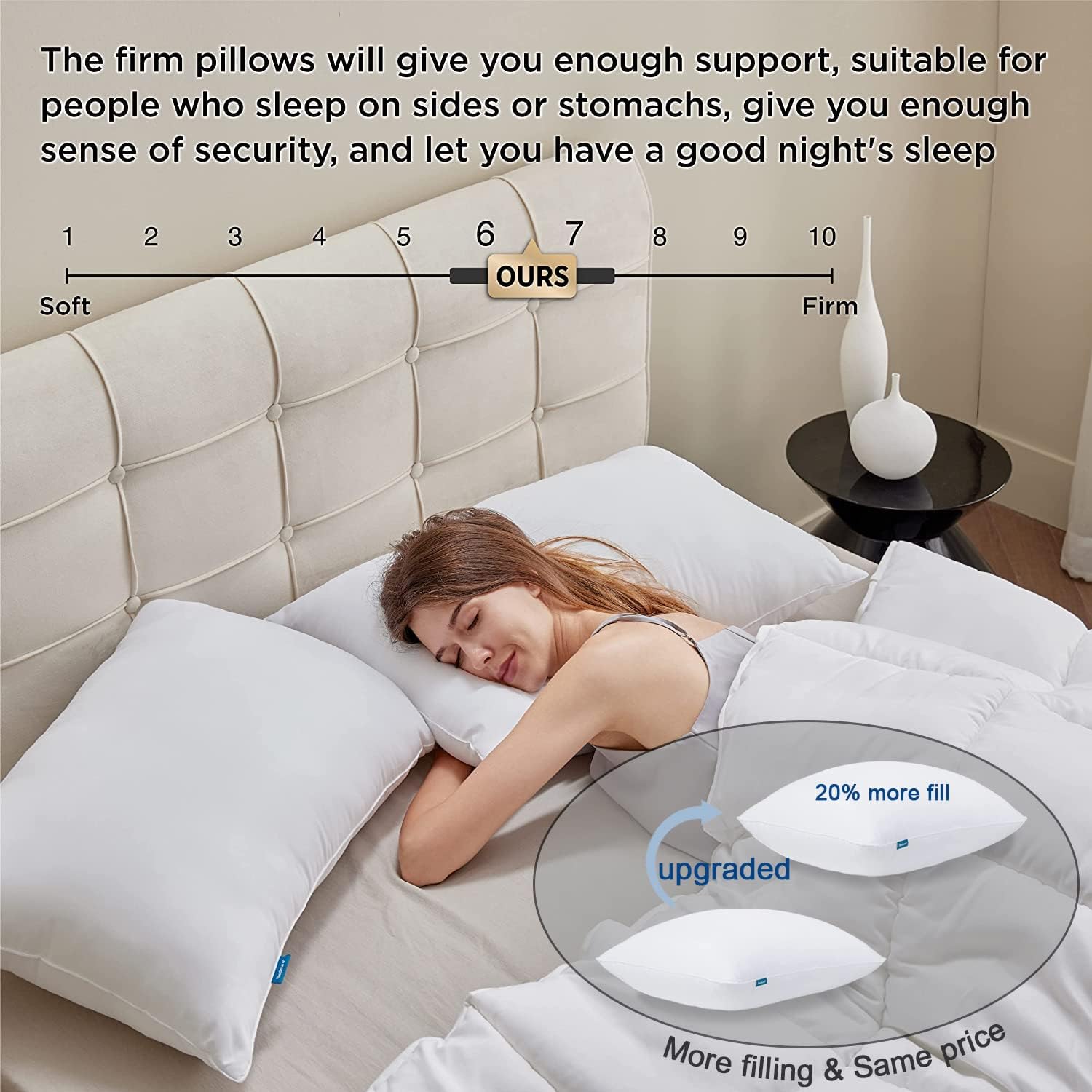 bedsure pillows standard size set of 2, bed pillows for sleeping hotel quality, firm standard pillows 2 pack, supportive down alternative pillow for side and back sleeper