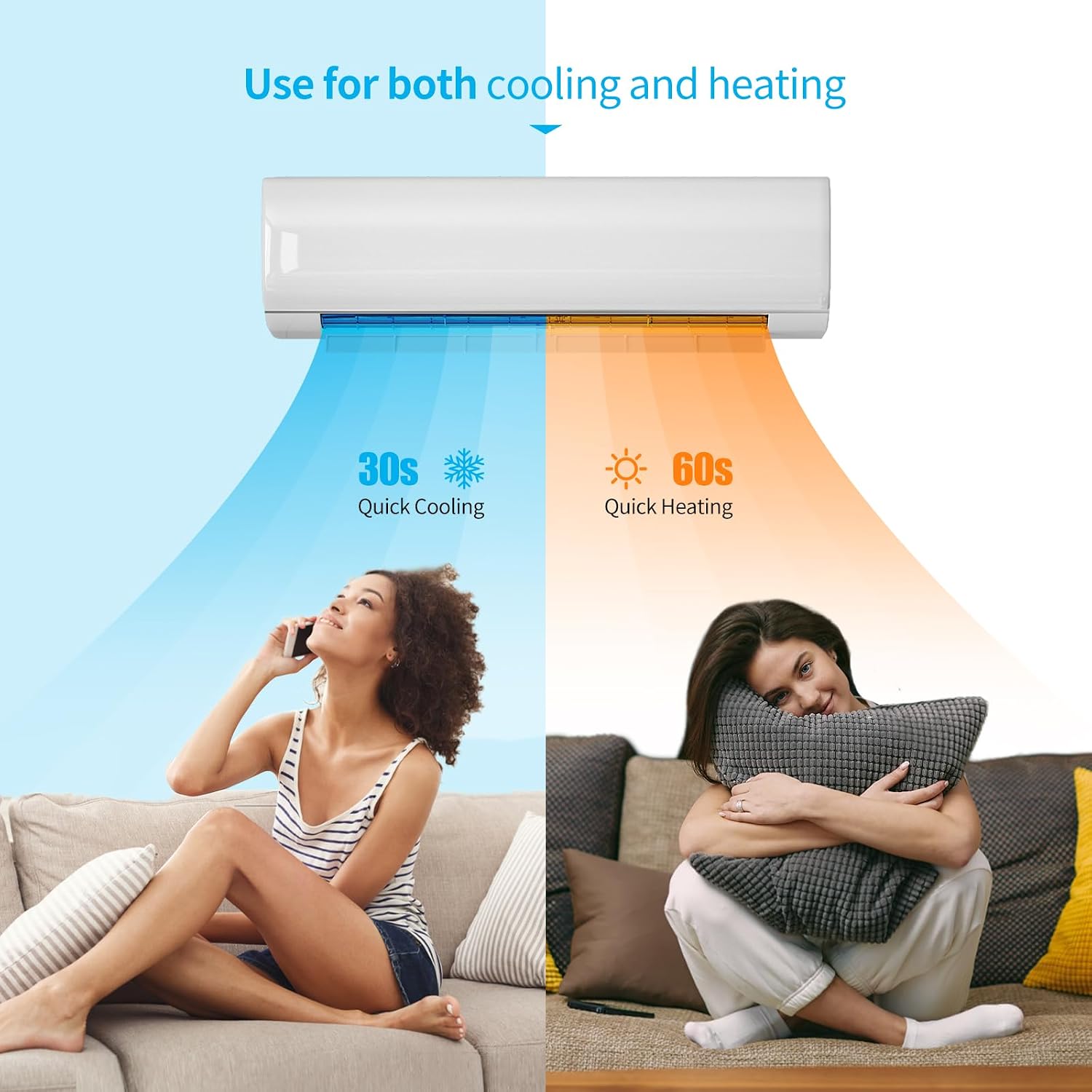 Graphic illustrating quick cooling in 30 seconds and quick heating in 60 seconds