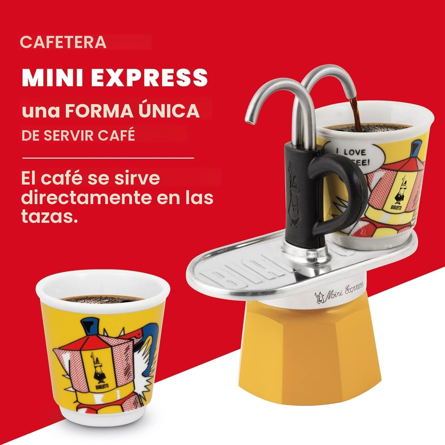 Bialetti Mini Express color amarillo, cafetera + 2 vasos