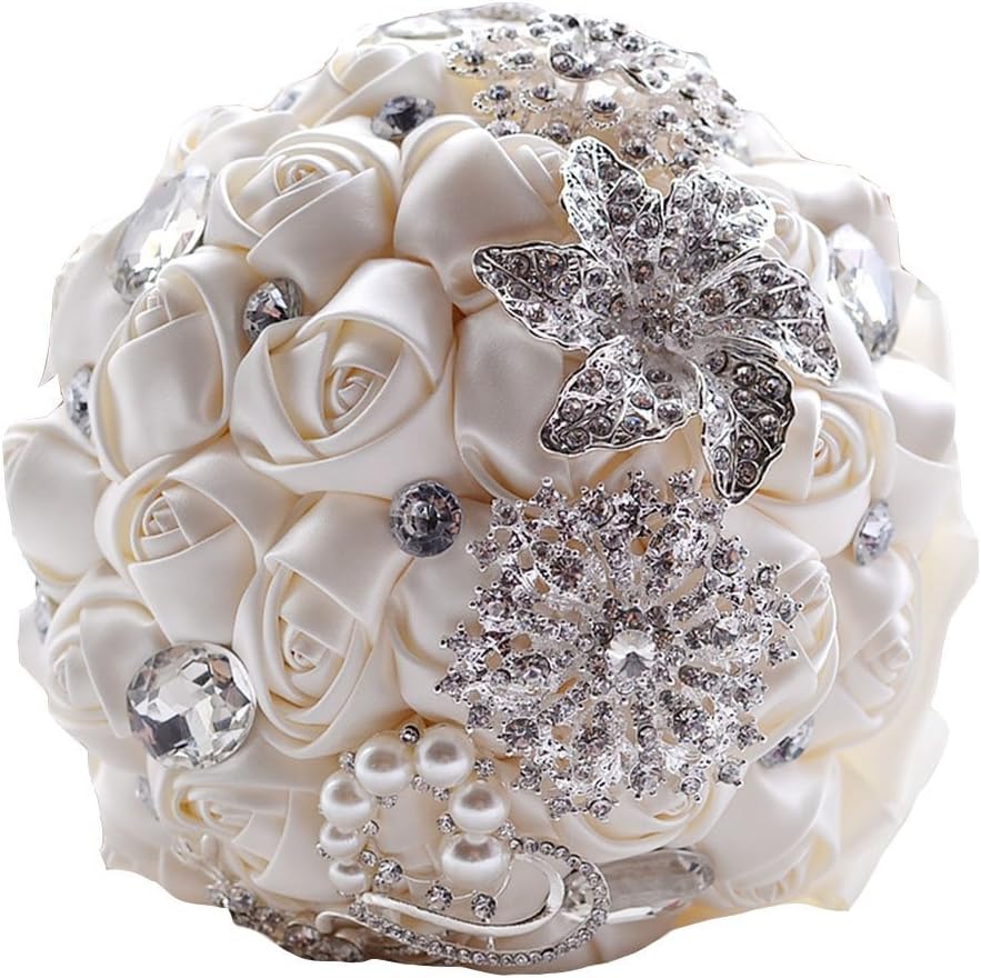 S-SSOY Wedding Flowers Bouquet Bride Bridal Bouquets Elegant Pearl Bridesmaid Bouquet Artificial Flowers Valentine's Day Confession Party Church (Creamy White)