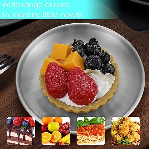 Miniatura 4 de Betinyar 2 platos redondos de acero inoxidable de 7.9 pulgadas, platos de metal para acampar, platos de acero inoxidable, platos de metal