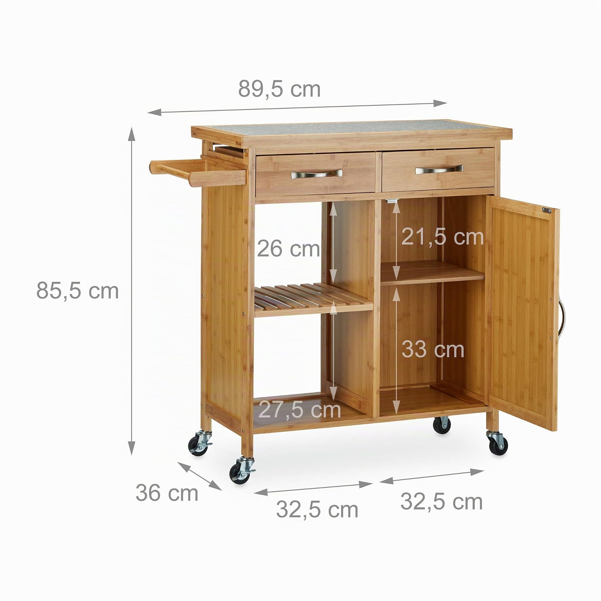 Relaxdays 10020947 Desserte de Cuisine, Bambou, Nature, 36 x 89 x 86 cm