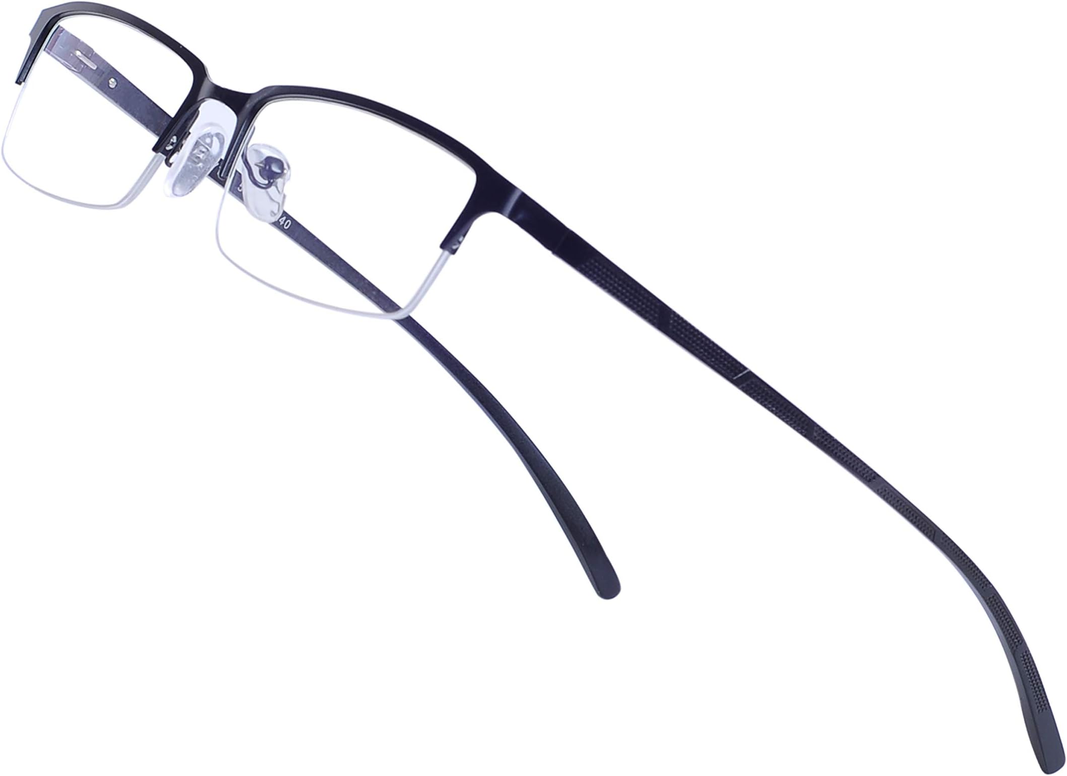 Blue Light Blocking Glasses for Men Vintage Half-Rim Rectangular Metal Eyewear Frame with Clear Transparent Lens UV400 with Case