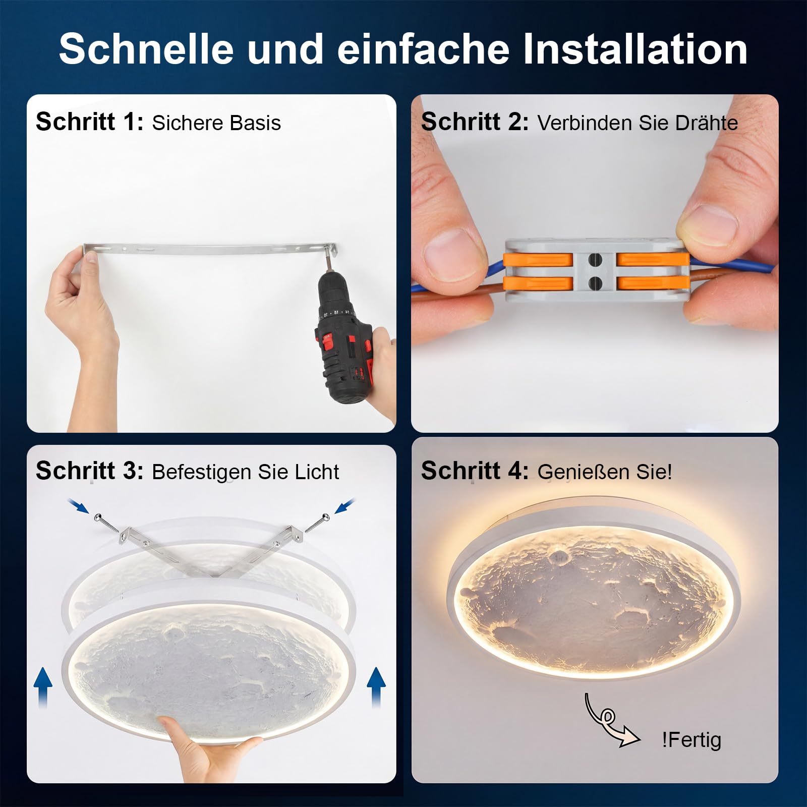 Mondlicht Deckenlampe LED Ø30cm 24W Weiß, Deckenleuchte Wohnzimmer mit 3 Farbtemperaturen (3000K/4000K/6500K), Lampe Wohnzimmer 2800LM IP44 Wasserdicht Badezimmer Lampe, für Schlafzimmer Flur Küche