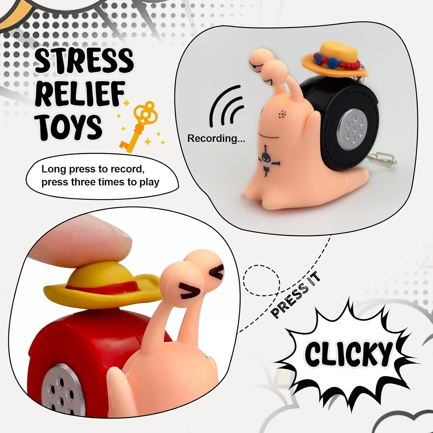 Keyboard Fidget Toy for Adults with Sound,Keyboard Clicker with LED Light ,Keyboard Decompression Toys Button Gifts to Relief Stress Pass The Time(2-Pack Snails)