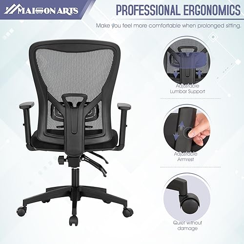 Miniatura 15 de MAISON ARTS Silla ergonómica de oficina de malla, silla de escritorio para el hogar, silla de trabajo con respaldo medio para computadora con malla