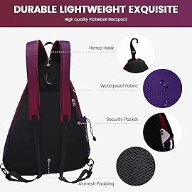 Sucipi Pickleball Bag - Men\'s -Women\'s Pickleball Backpack, Adjustable Sling Bag w/Fence Hook/Large Capacity/Safety Pocket-Red &Purple