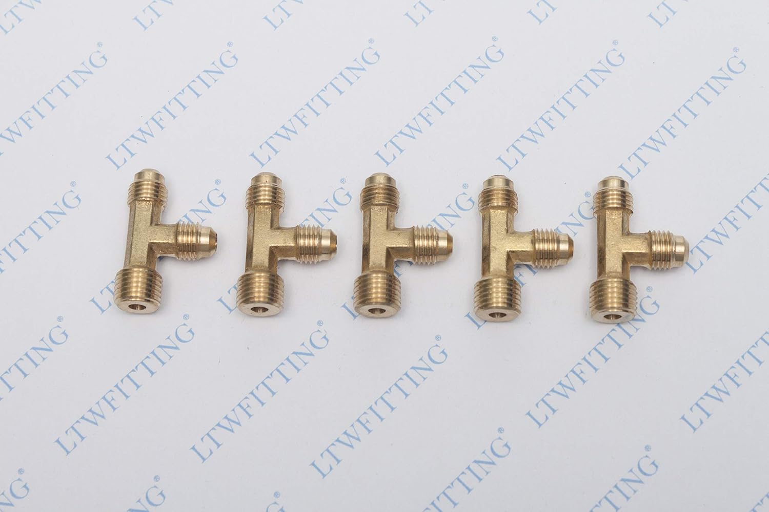 LTWFITTING Brass 1/4" OD x 1/4" OD x 1/4" Male NPT Flare Run Tee Tube Fitting(Pack of 5)