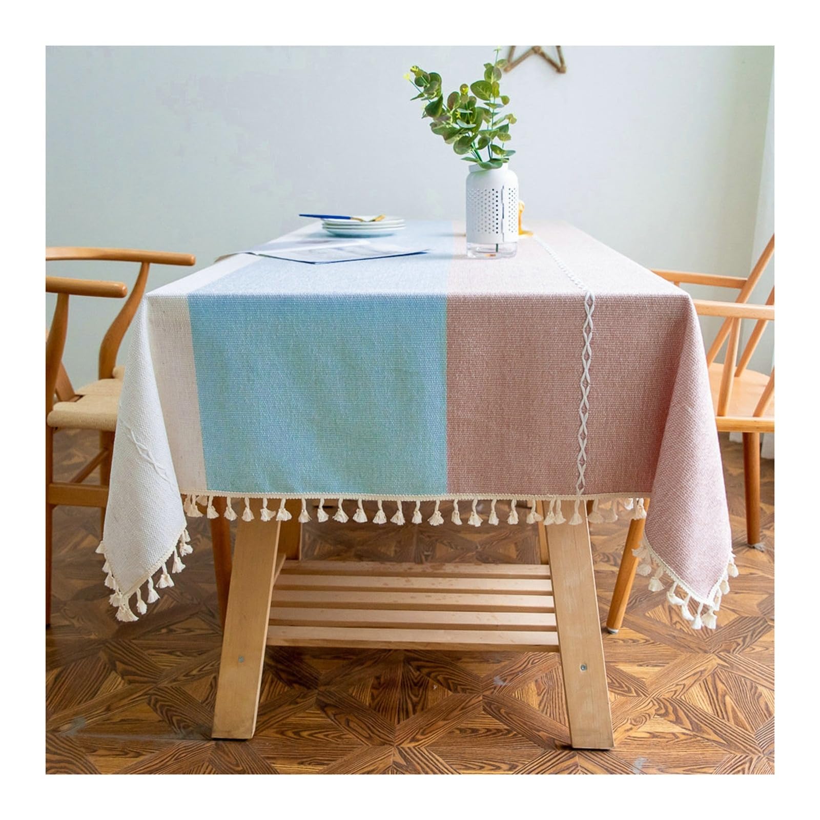 Nappe anti tache coton lin rayures tricolores protection table 140x180
