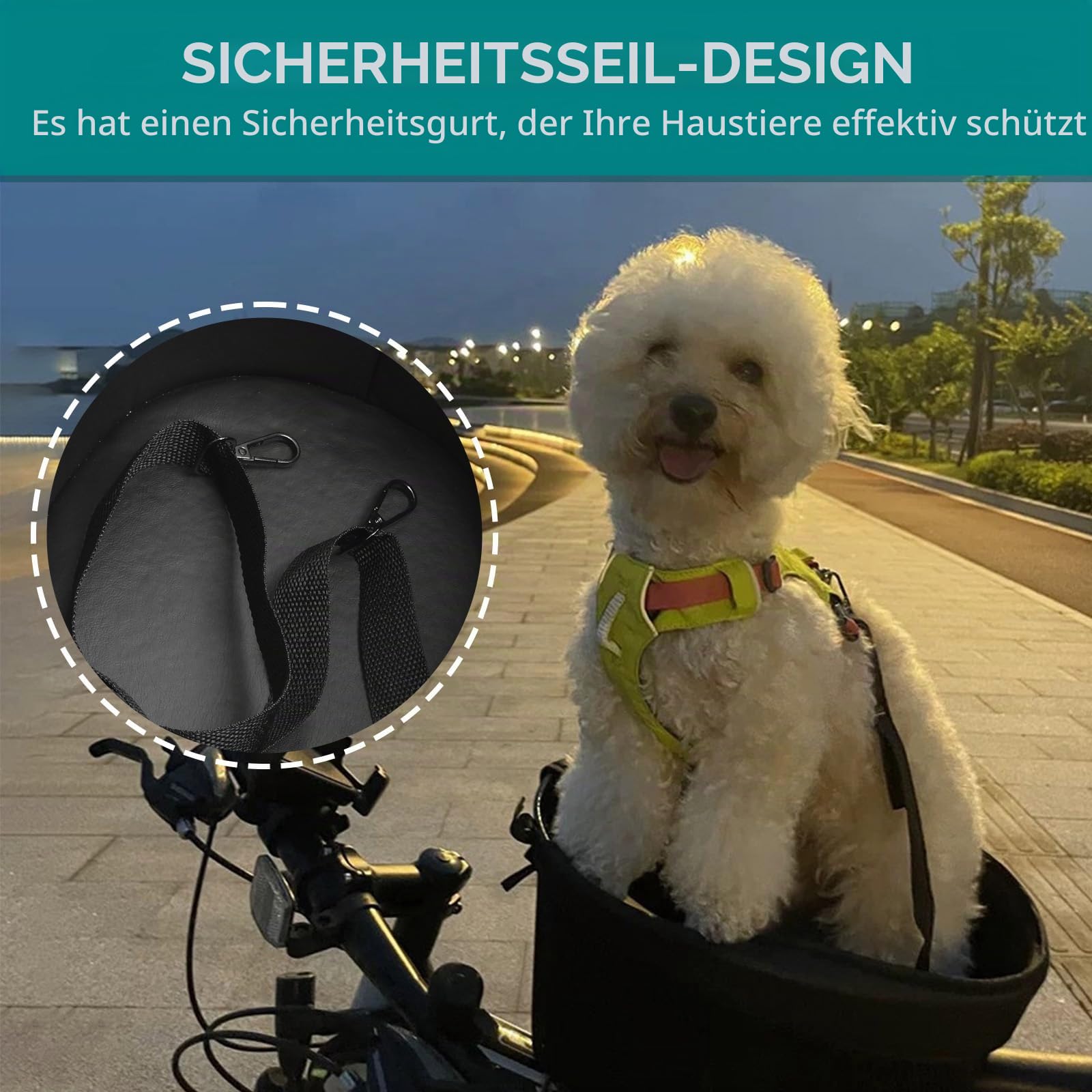 ACAGALA Hundefahrradkorb, Mountainbike-Einkaufskorb, tragbarer Katzen- und Hundeträger für die vordere Querstange des Fahrrads mit Sicherheitsgurt aus Schwammfutter (schwarz)