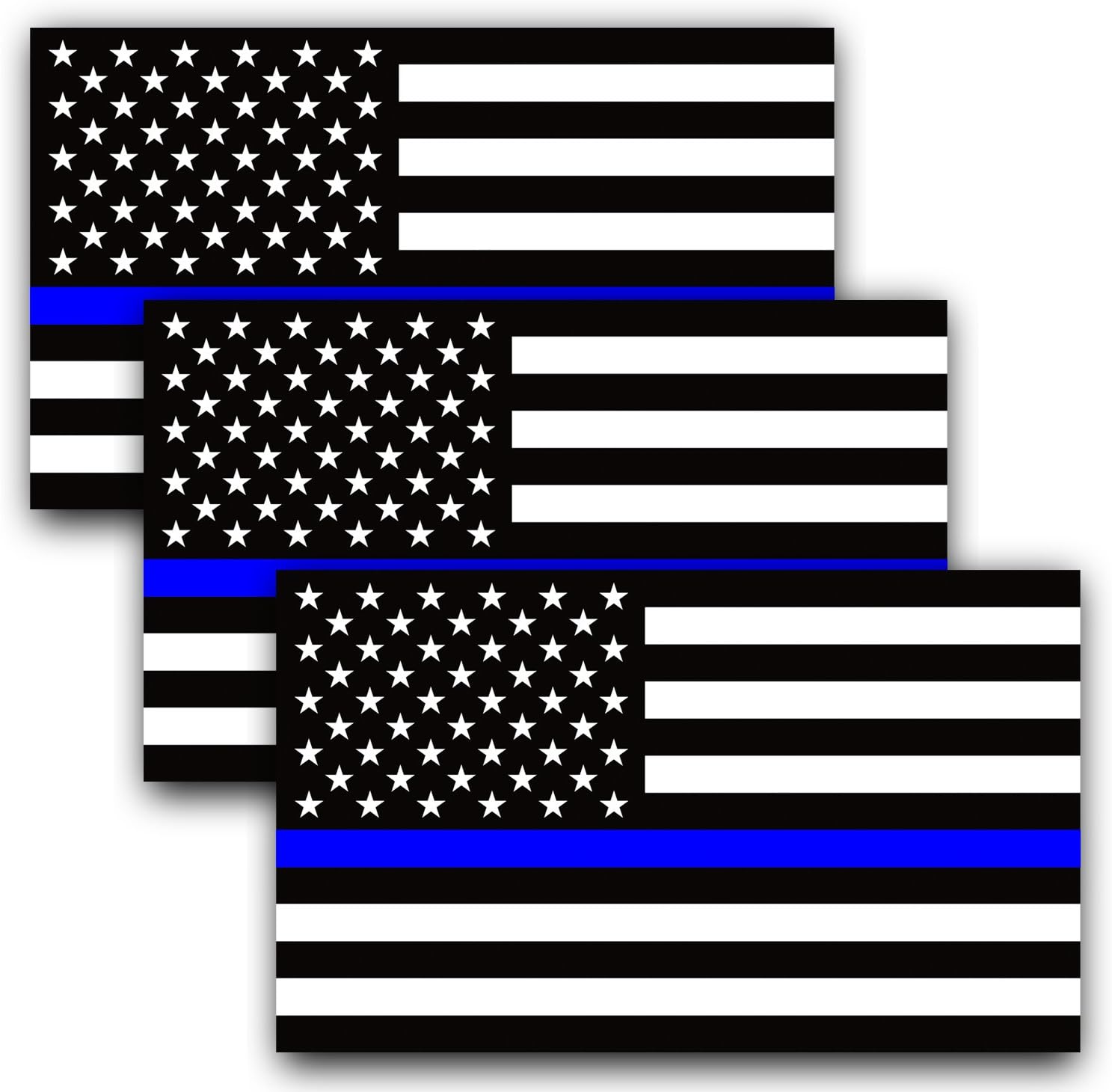 5 X 3 inch Thin Blue Line US National Flag Decal - Black White and Blue Reflective Stripe American Flag Car Stickers - Support Police and Law Enforcement Officers (3 Pack)