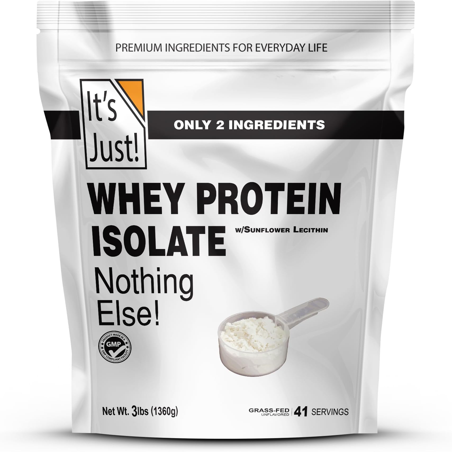 It's Just! - Whey Protein Isolate (Unflavored), Grass-Fed Dairy Cows, Product of United Kingdom, 30g Protein (Unflavored, 3 Pound)