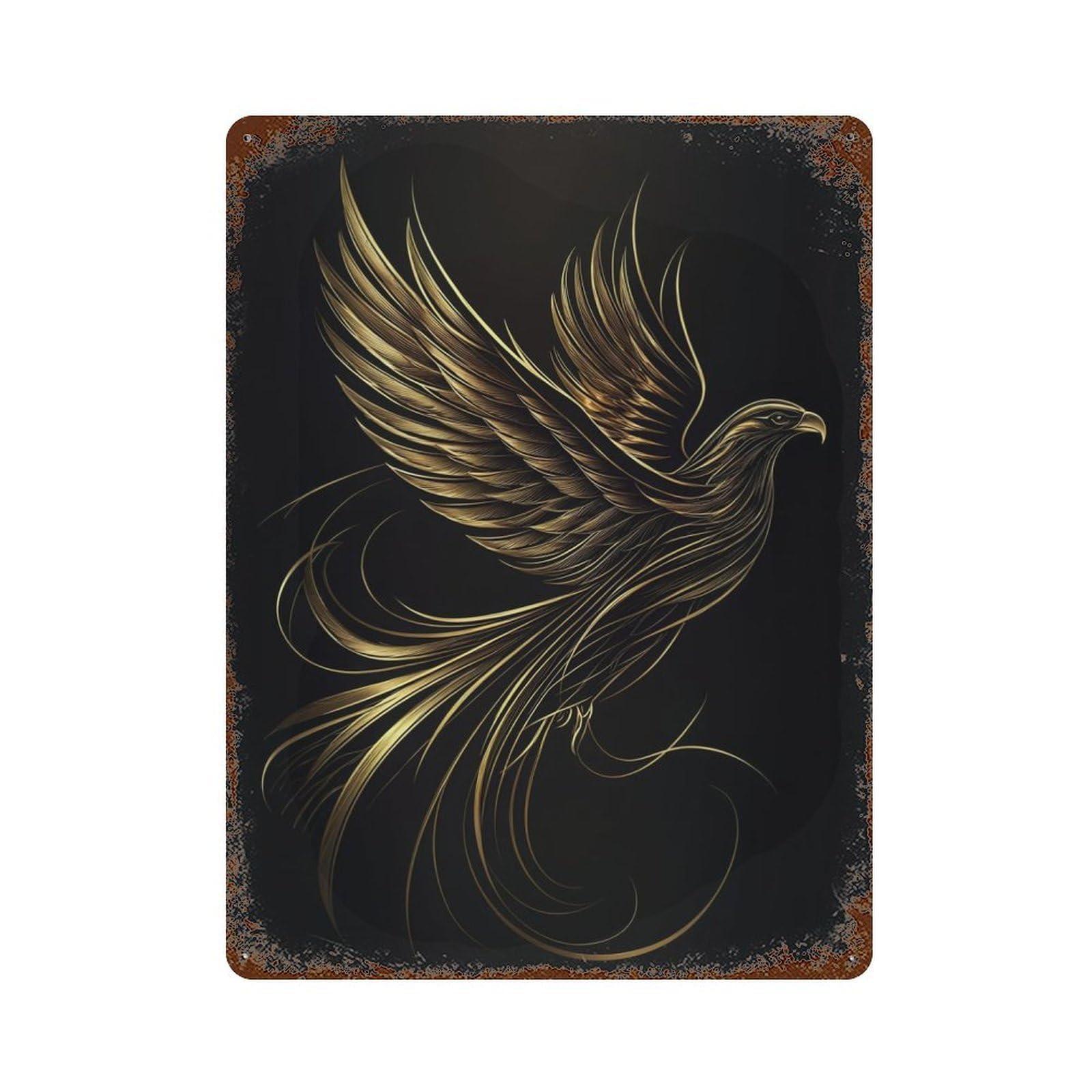 Garage Style Golden Winged Eagle Rust Effect Tin Sign 15.7"x11.8", Industrial Home Decor for Bar And Workshop
