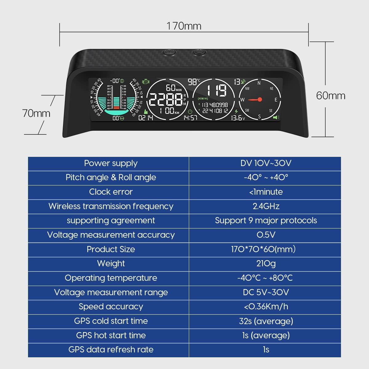 Diagram showing the dimensions of the MR CARTOOL M80 device and a table of its technical specifications.