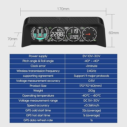 Miniatura 9 de MR CARTOOL Inclinómetro automotriz M80 Coche GPS MPHKPH Velocímetro Medidor de pendiente HUD Medidores Pantalla Head-up para Vehículo Camión